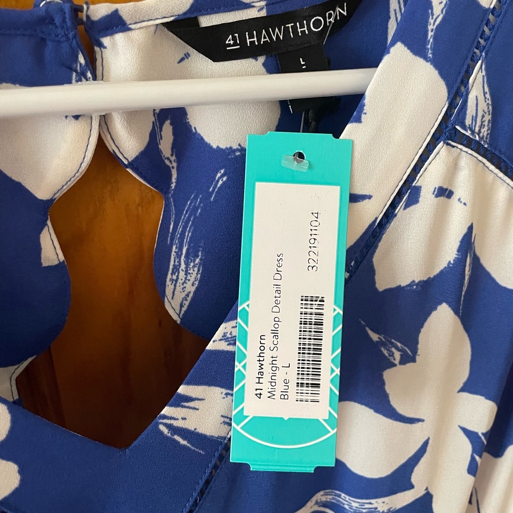 41 Hawthorn Blue and White Scallop Detail Dress - Picture 3 of 4